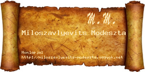 Miloszavlyevits Modeszta névjegykártya